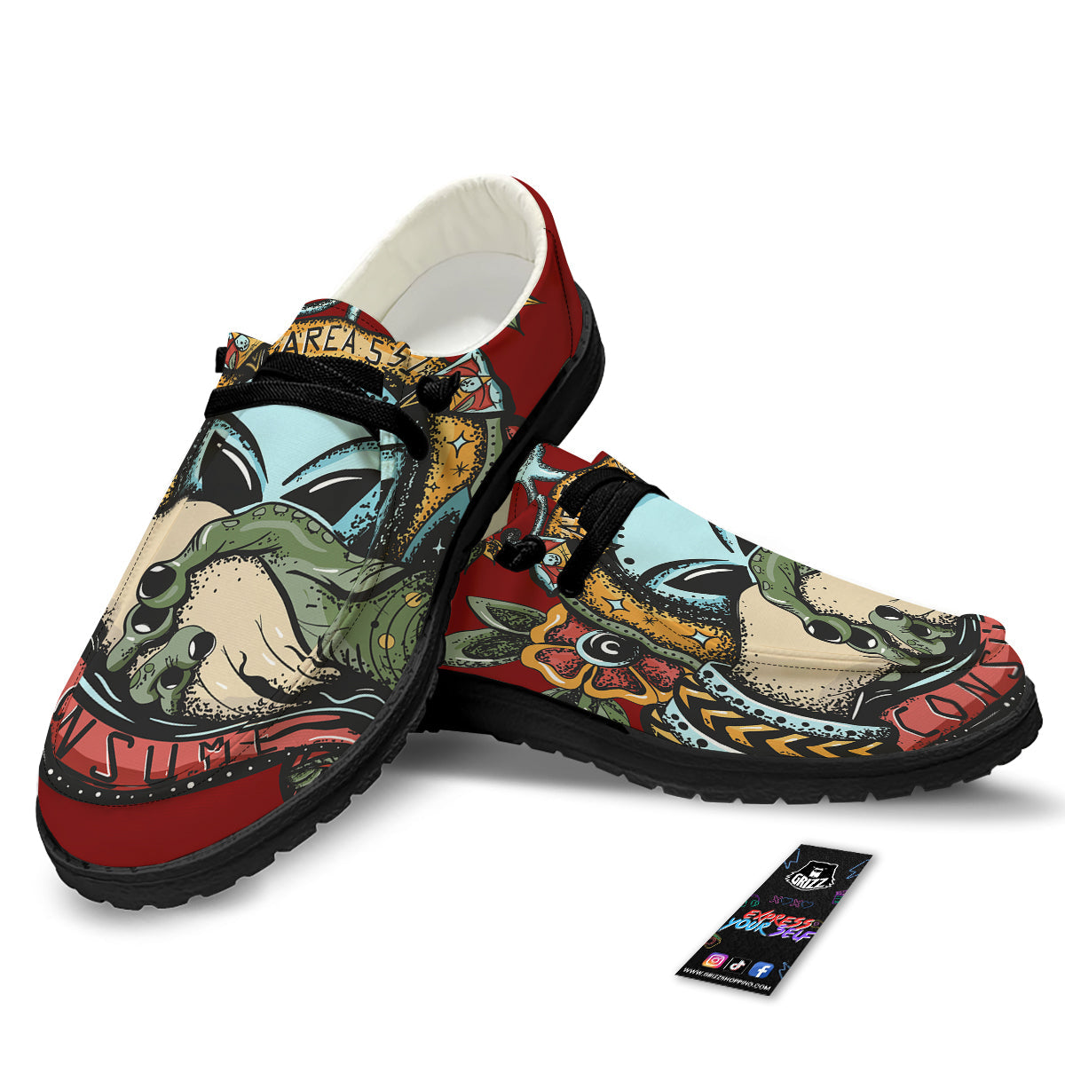 Aliens Area 51 Print Black Loafers-grizzshop