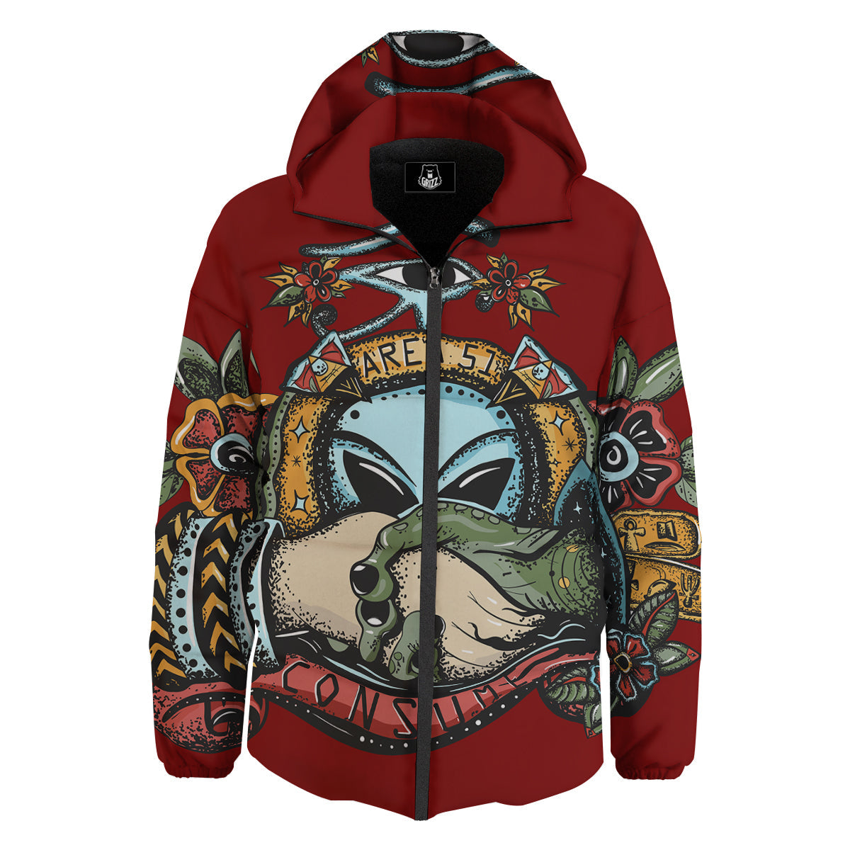 Aliens Area 51 Print Down Jacket-grizzshop