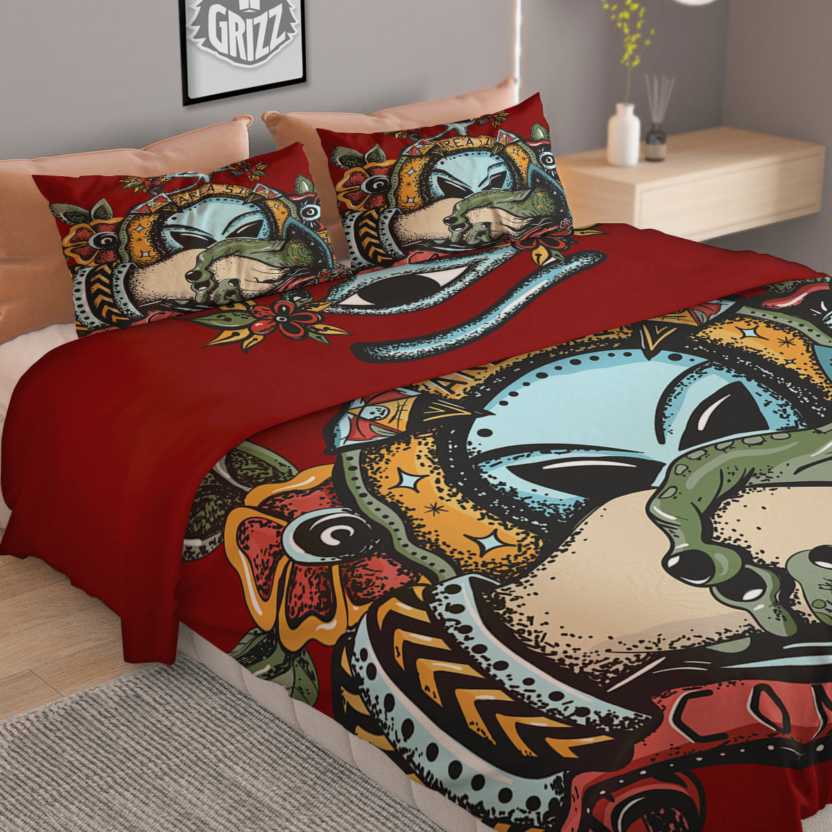 Aliens Area 51 Print Duvet Cover Bedding Set