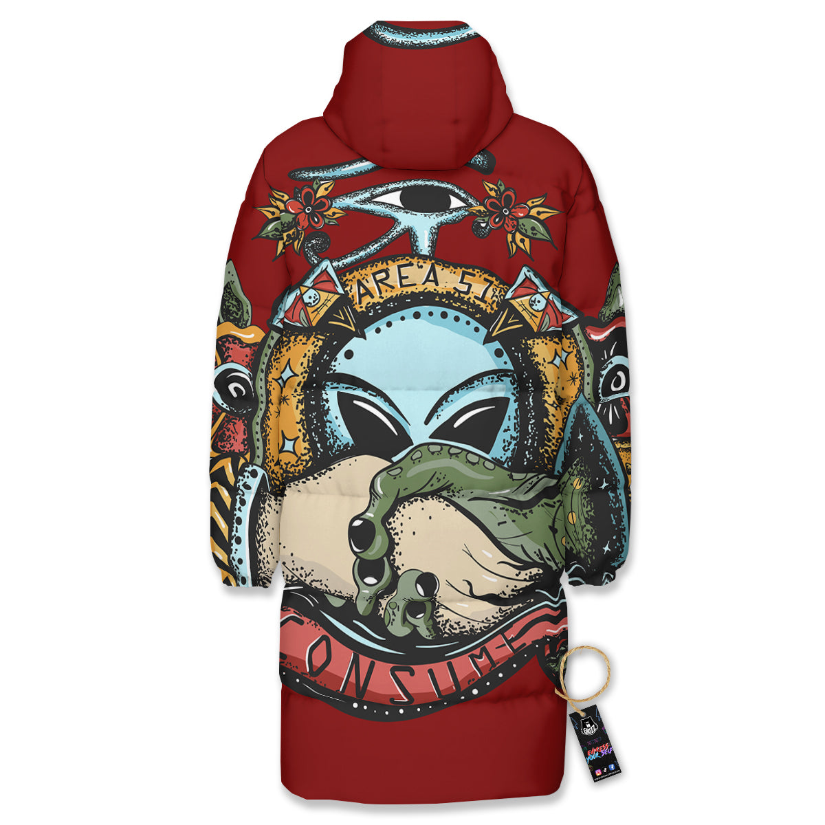 Aliens Area 51 Print Long Down Jacket-grizzshop