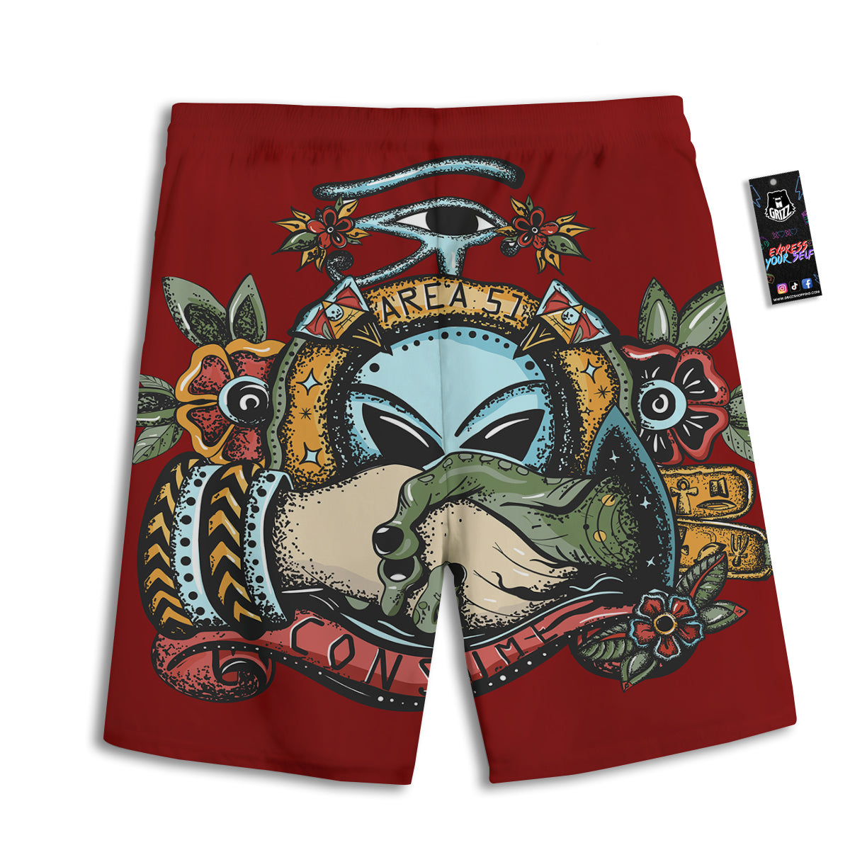 Aliens Area 51 Print Men's Athletic Shorts