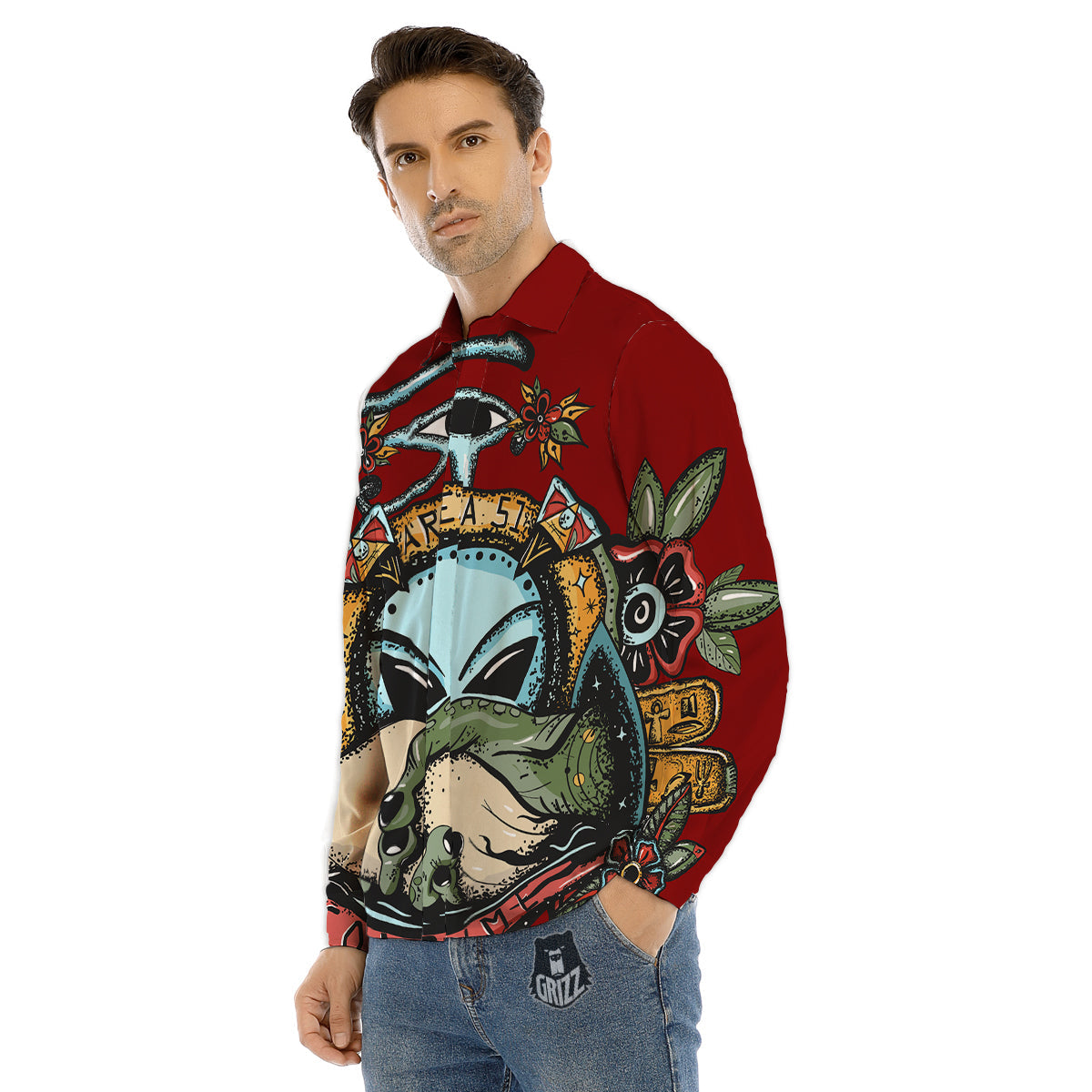 Aliens Area 51 Print Men's Dress Shirts-grizzshop
