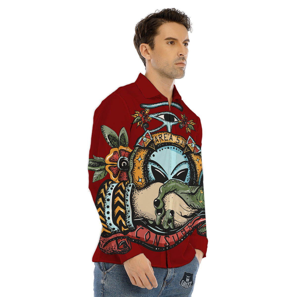 Aliens Area 51 Print Men's Dress Shirts-grizzshop
