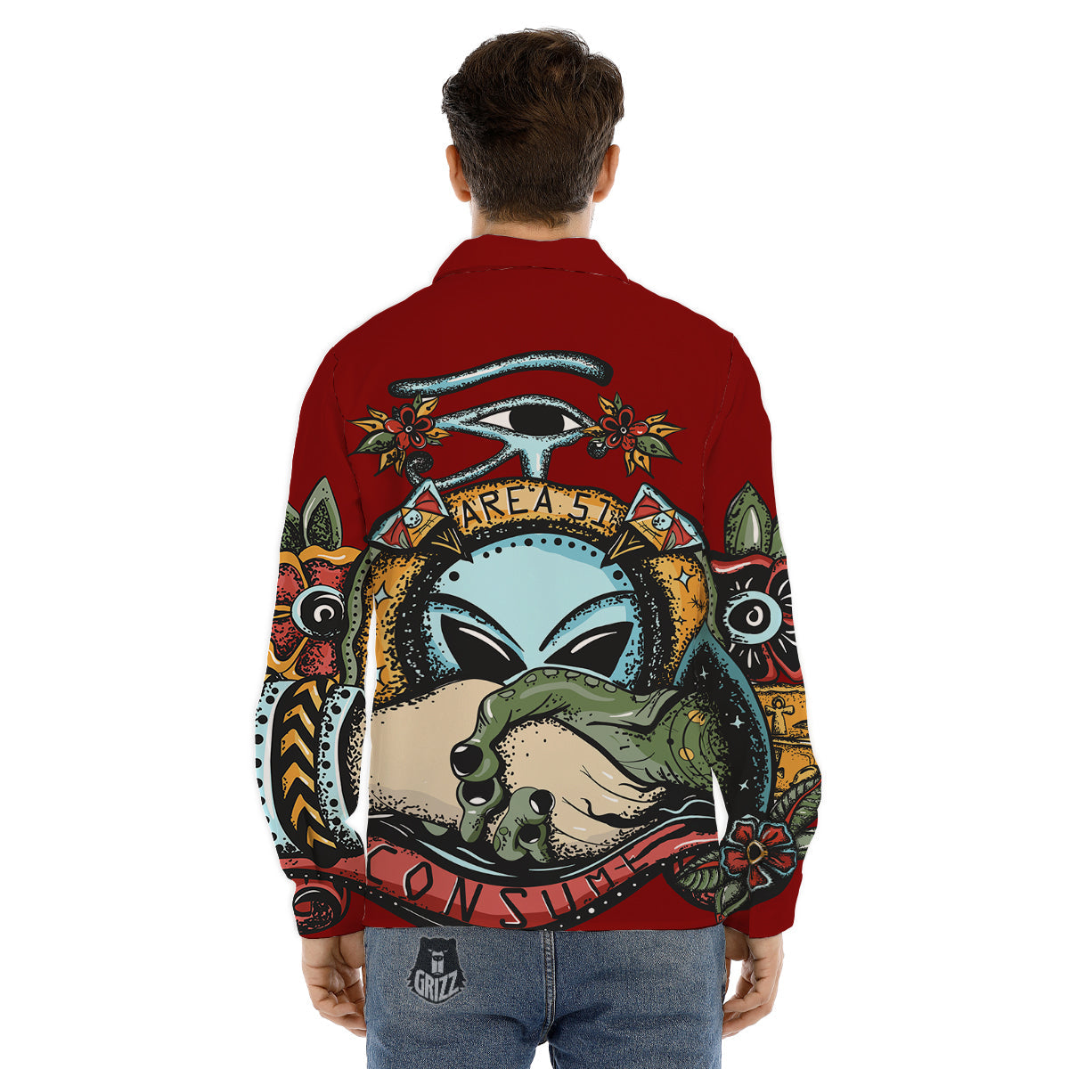 Aliens Area 51 Print Men's Dress Shirts-grizzshop