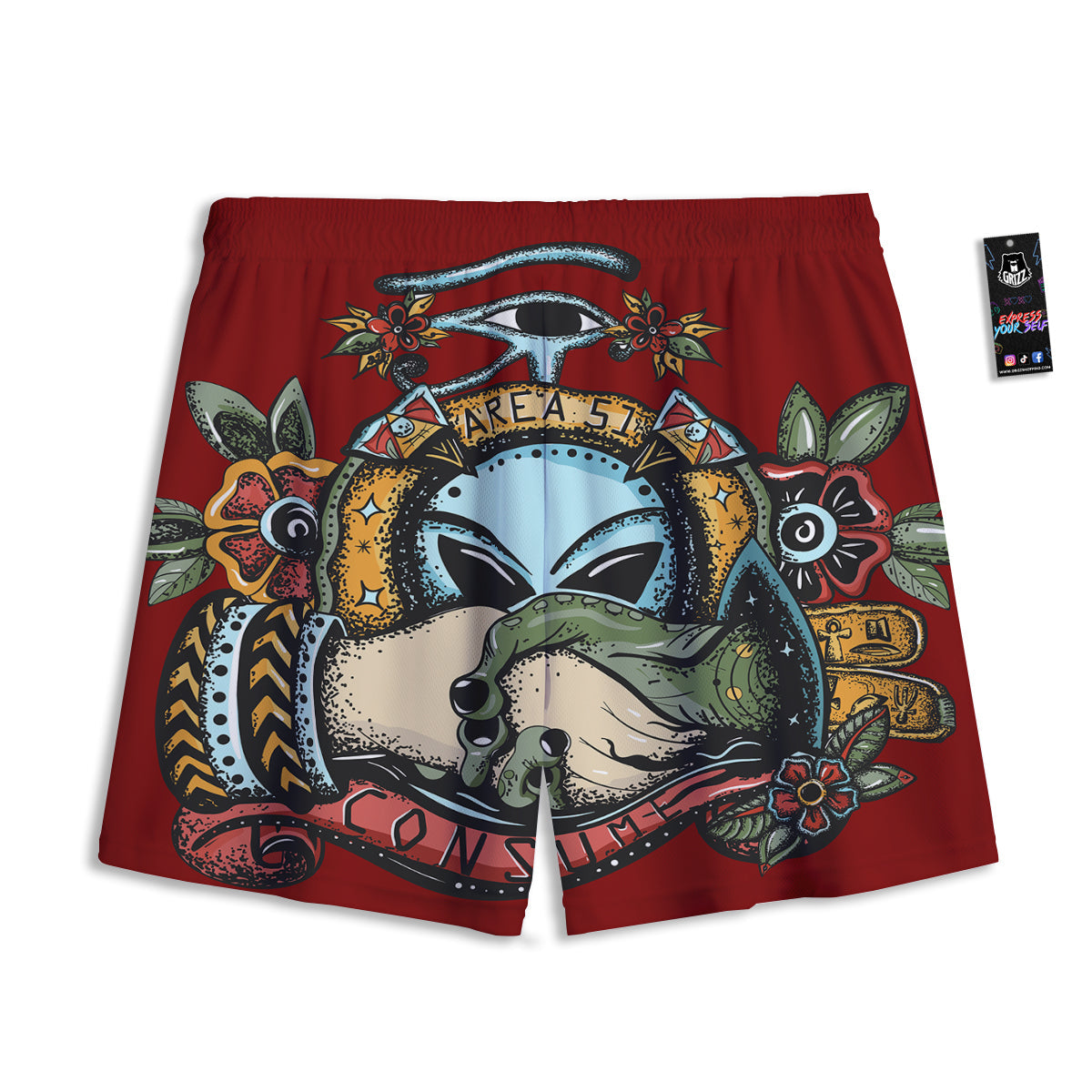 Bohemian Ethnic Teal Print Pattern Mesh Shorts