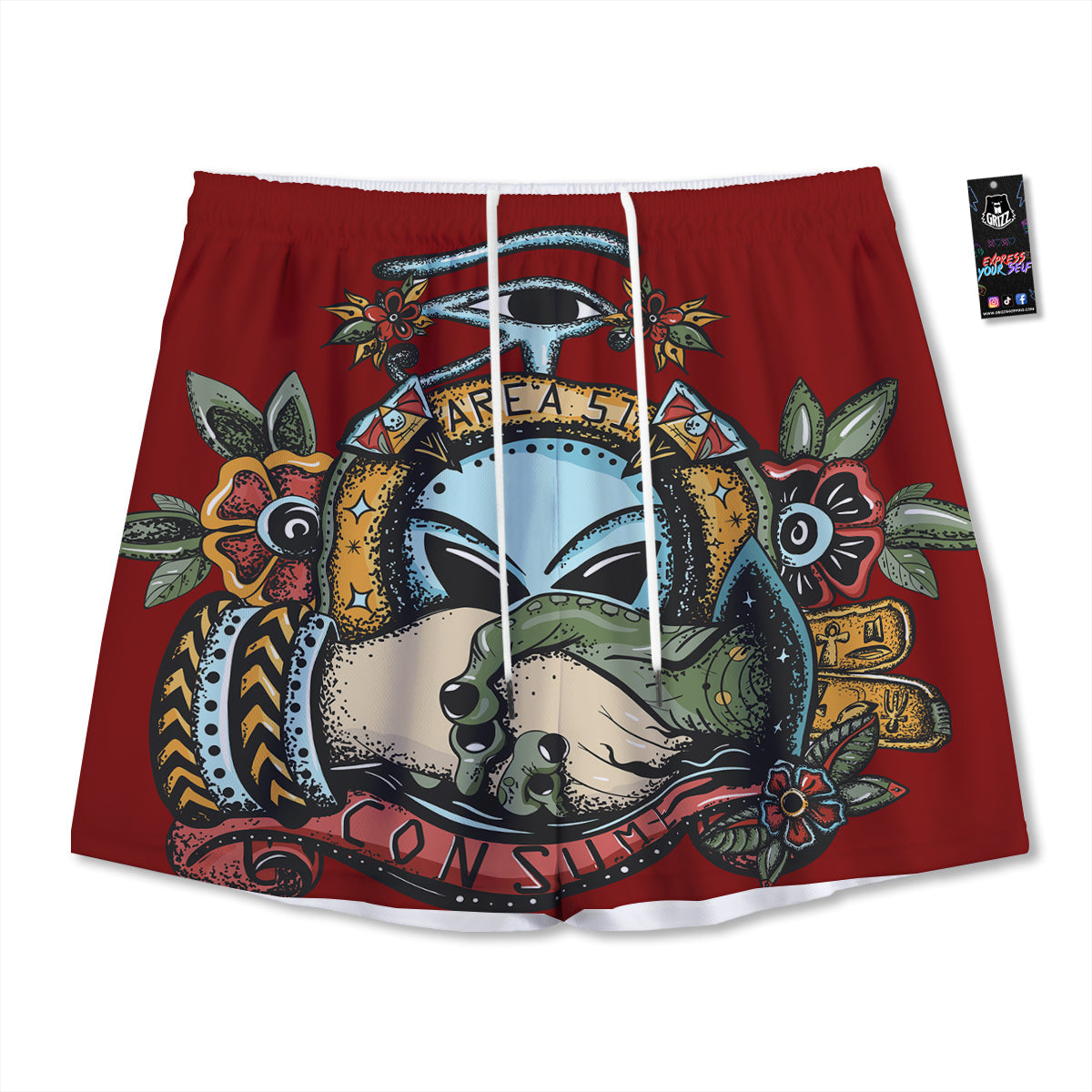 Bohemian Ethnic Teal Print Pattern Mesh Shorts
