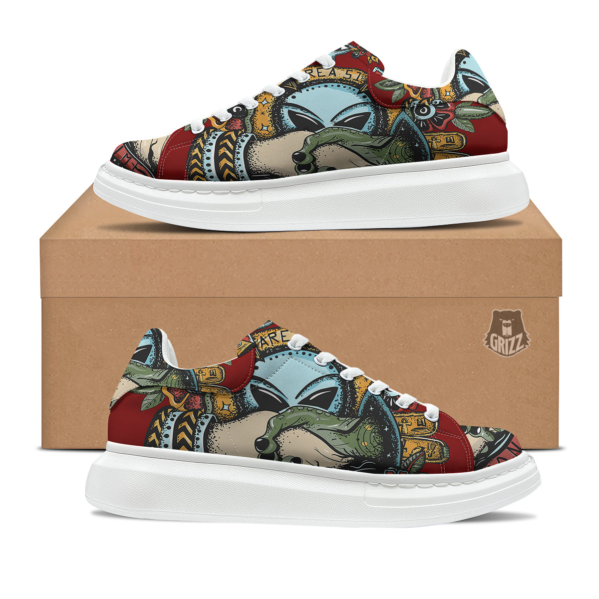 Aliens Area 51 Print Platform Shoes-grizzshop