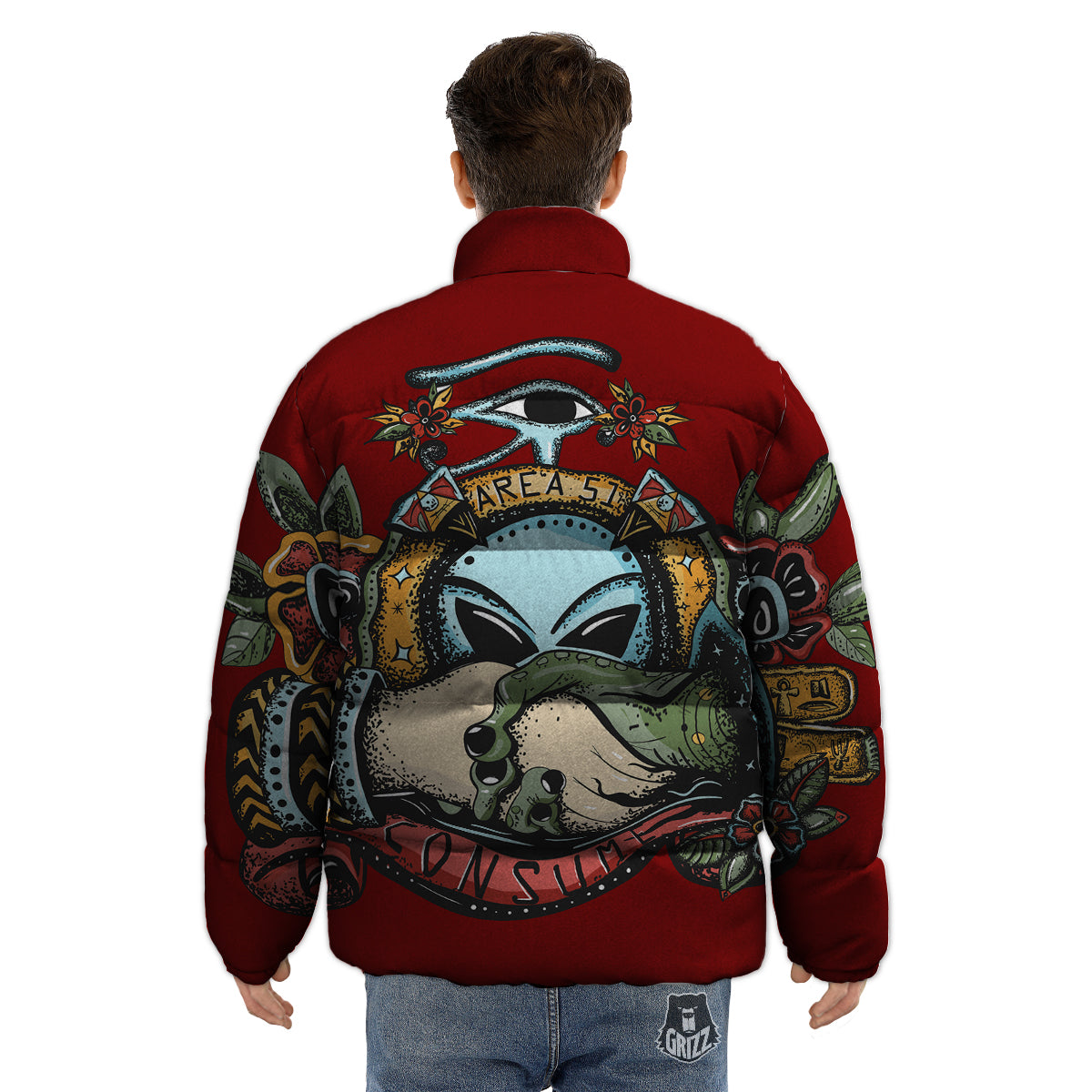 Aliens Area 51 Print Puffer Jacket-grizzshop