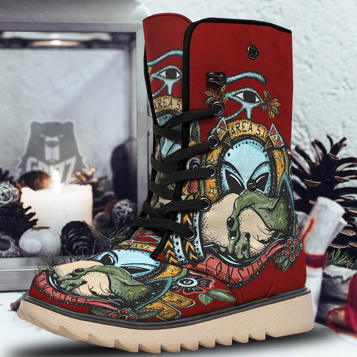 Aliens Area 51 Print Snow Boots-grizzshop
