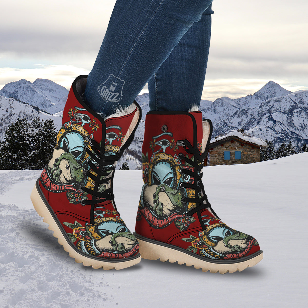 Aliens Area 51 Print Snow Boots-grizzshop