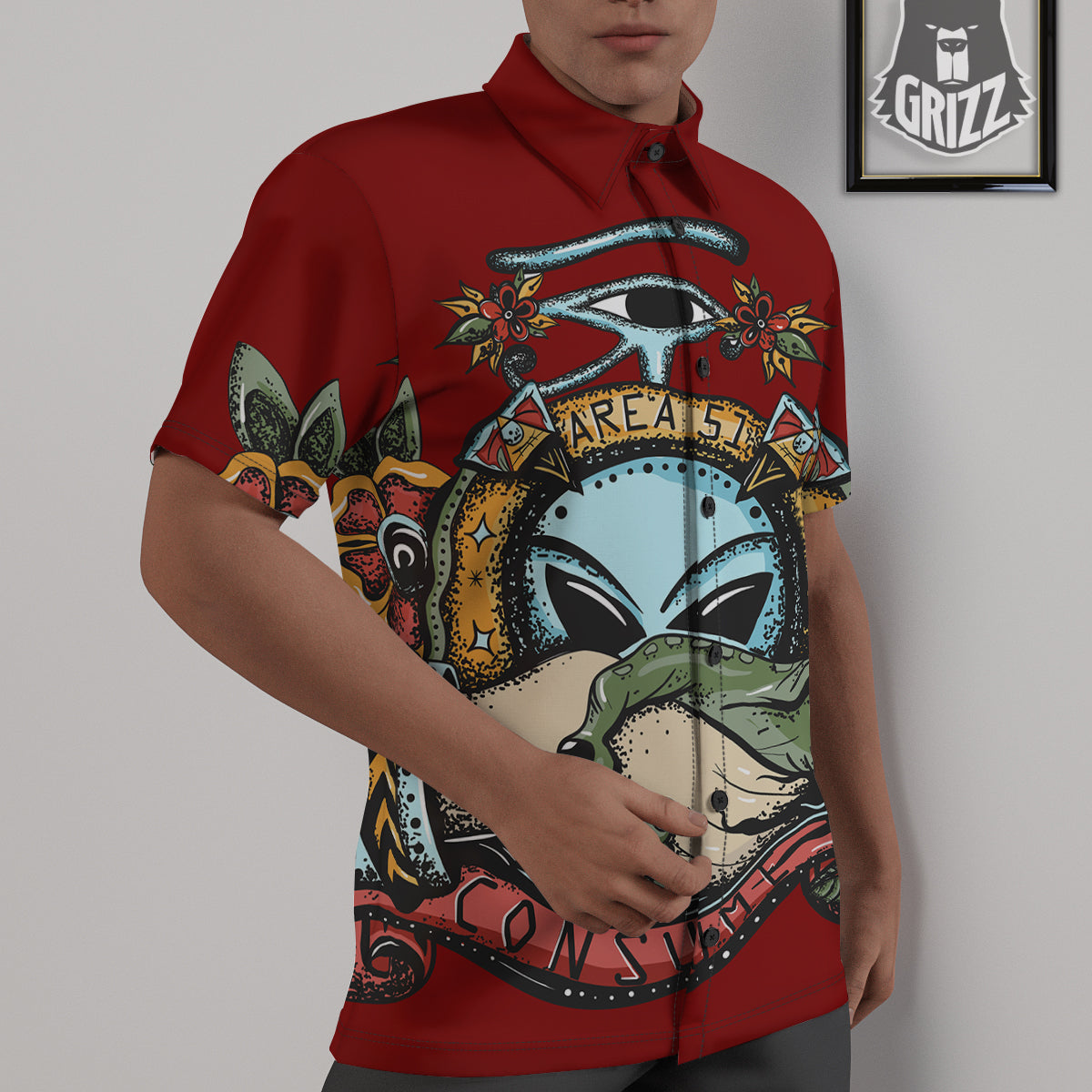 Aliens Area 51 Print Untucked Shirts-grizzshop