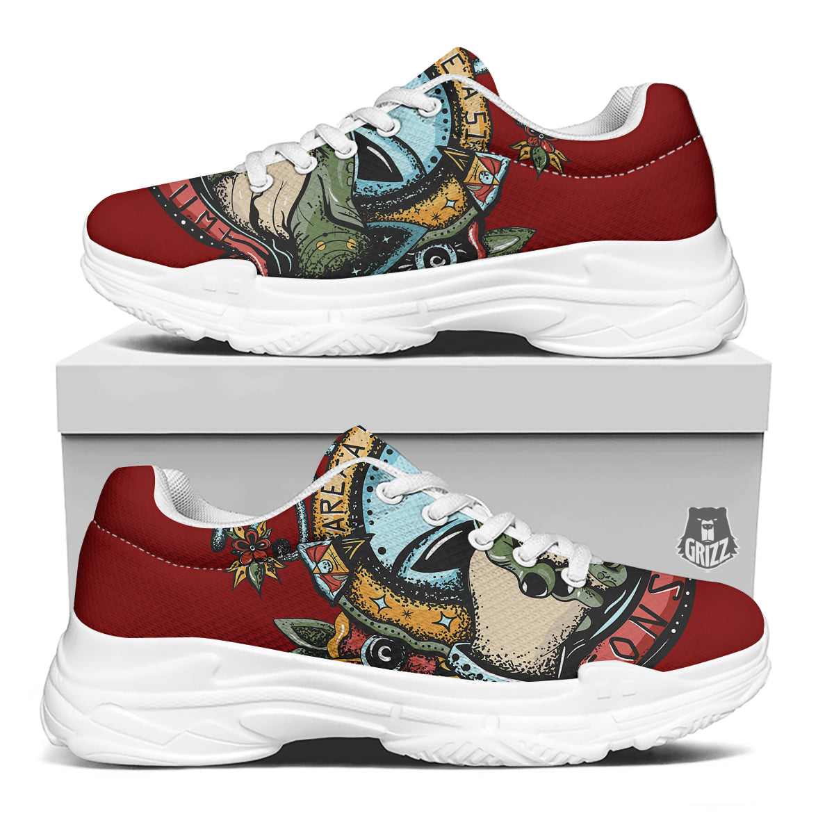 Aliens Area 51 Print White Chunky Shoes-grizzshop