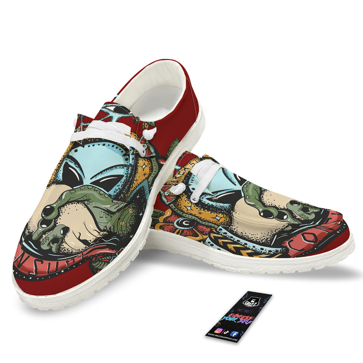 Aliens Area 51 Print White Loafers-grizzshop