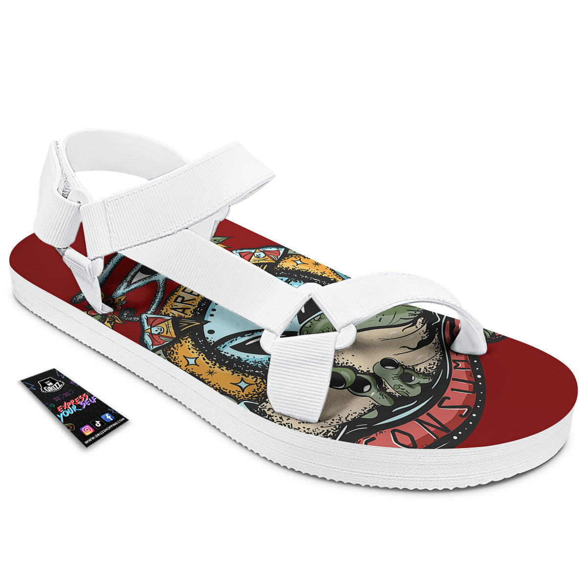 Aliens Area 51 Print White Open Toe Sandals-grizzshop