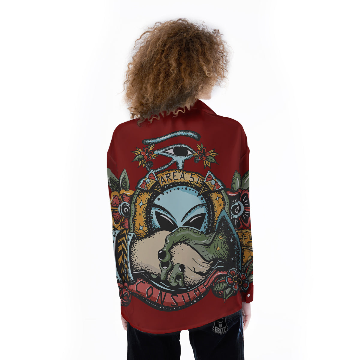 Aliens Area 51 Print Women's Long Sleeve Shirts-grizzshop