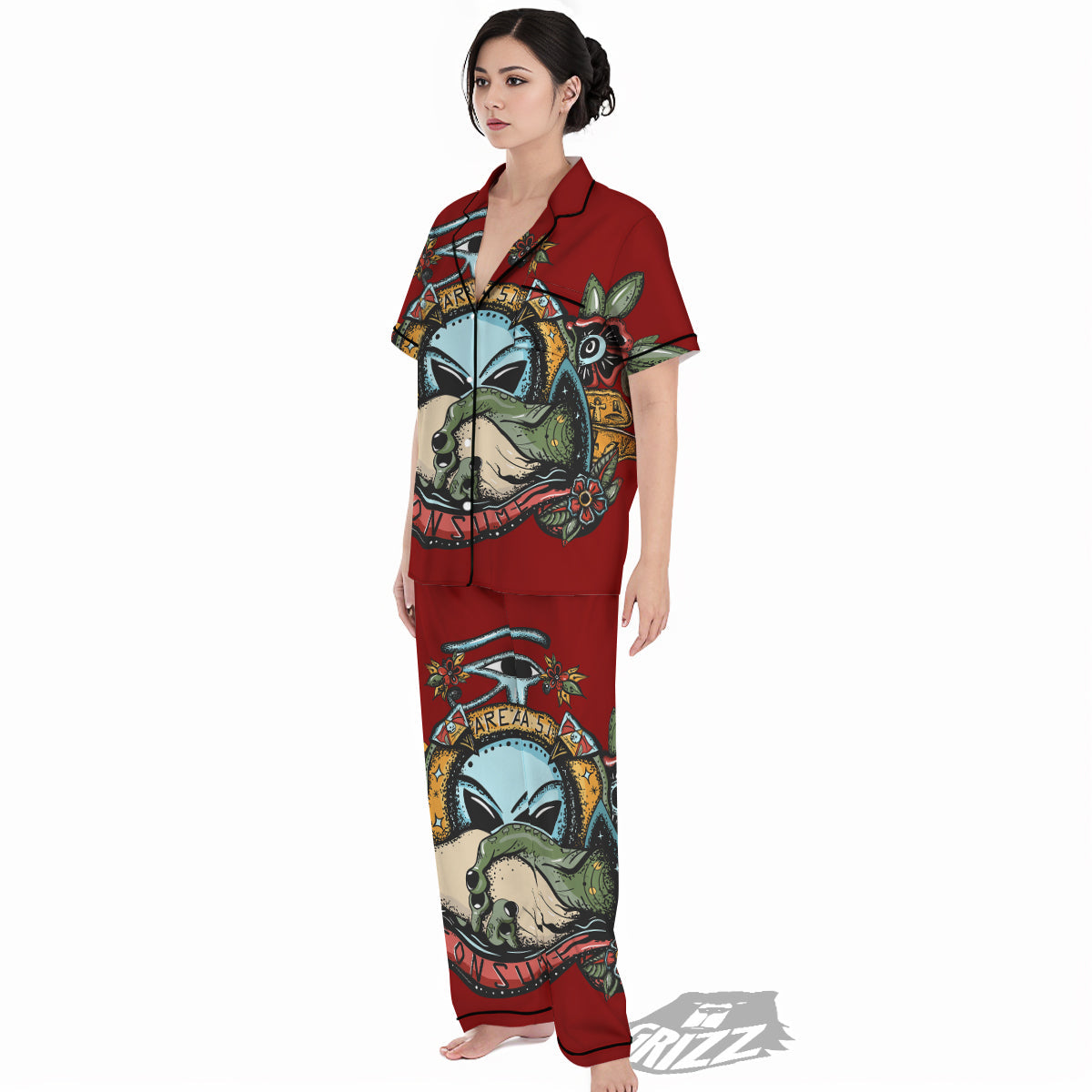 Aliens Area 51 Print Women's Pajamas Set-grizzshop