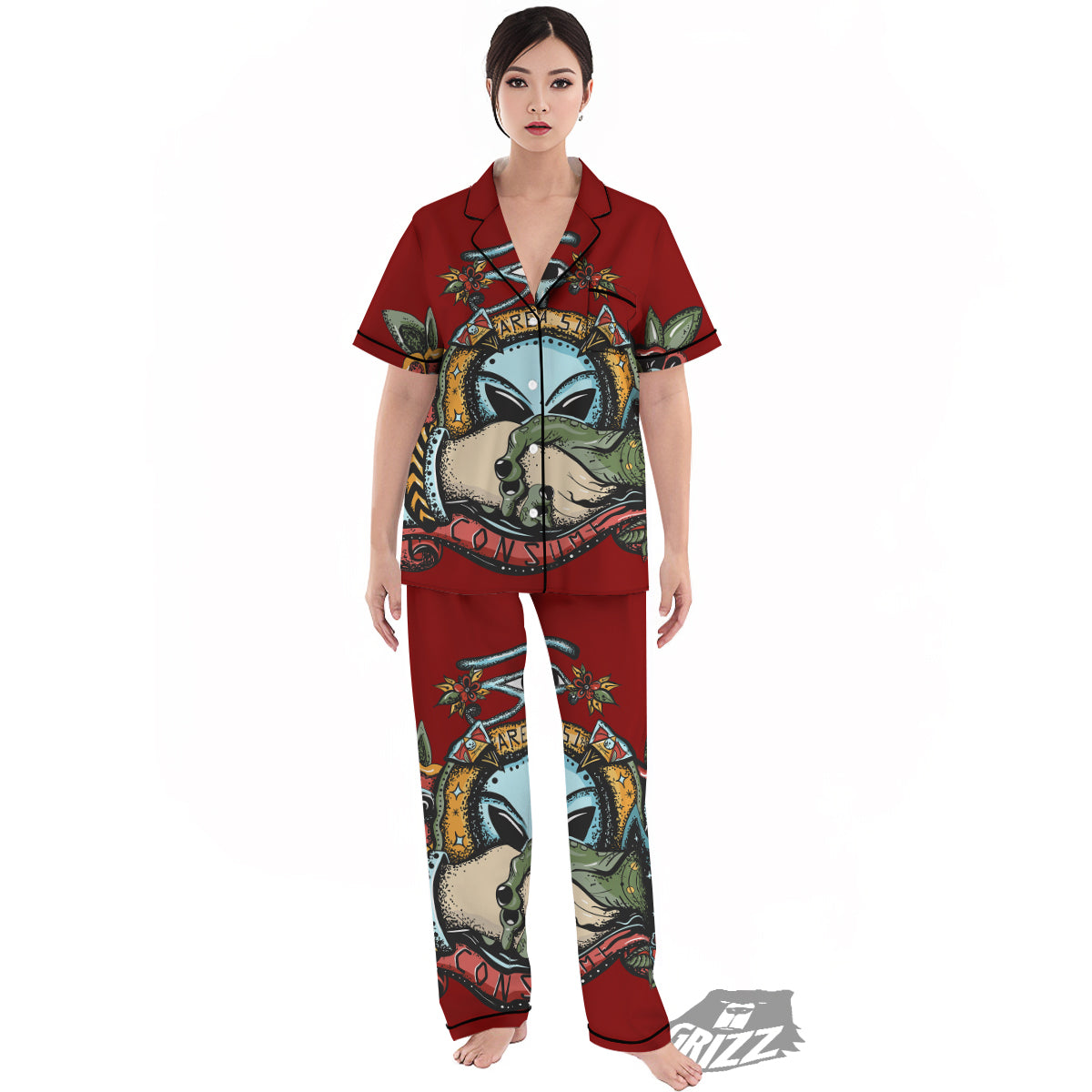 Aliens Area 51 Print Women's Pajamas Set-grizzshop