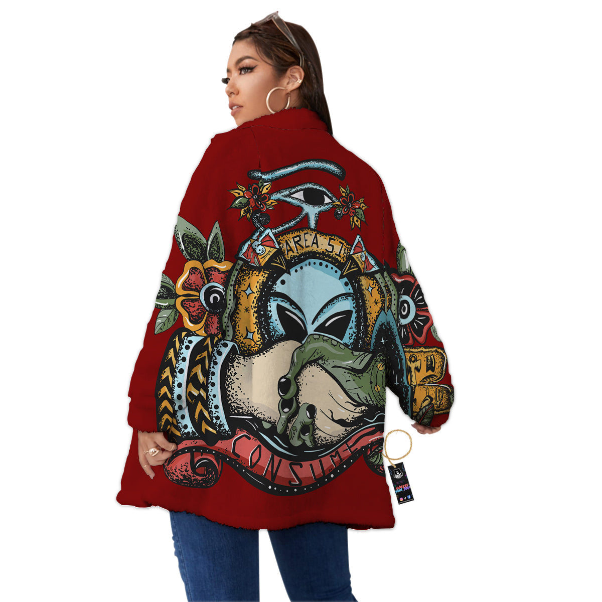 Aliens Area 51 Print Women's Sherpa Jacket-grizzshop