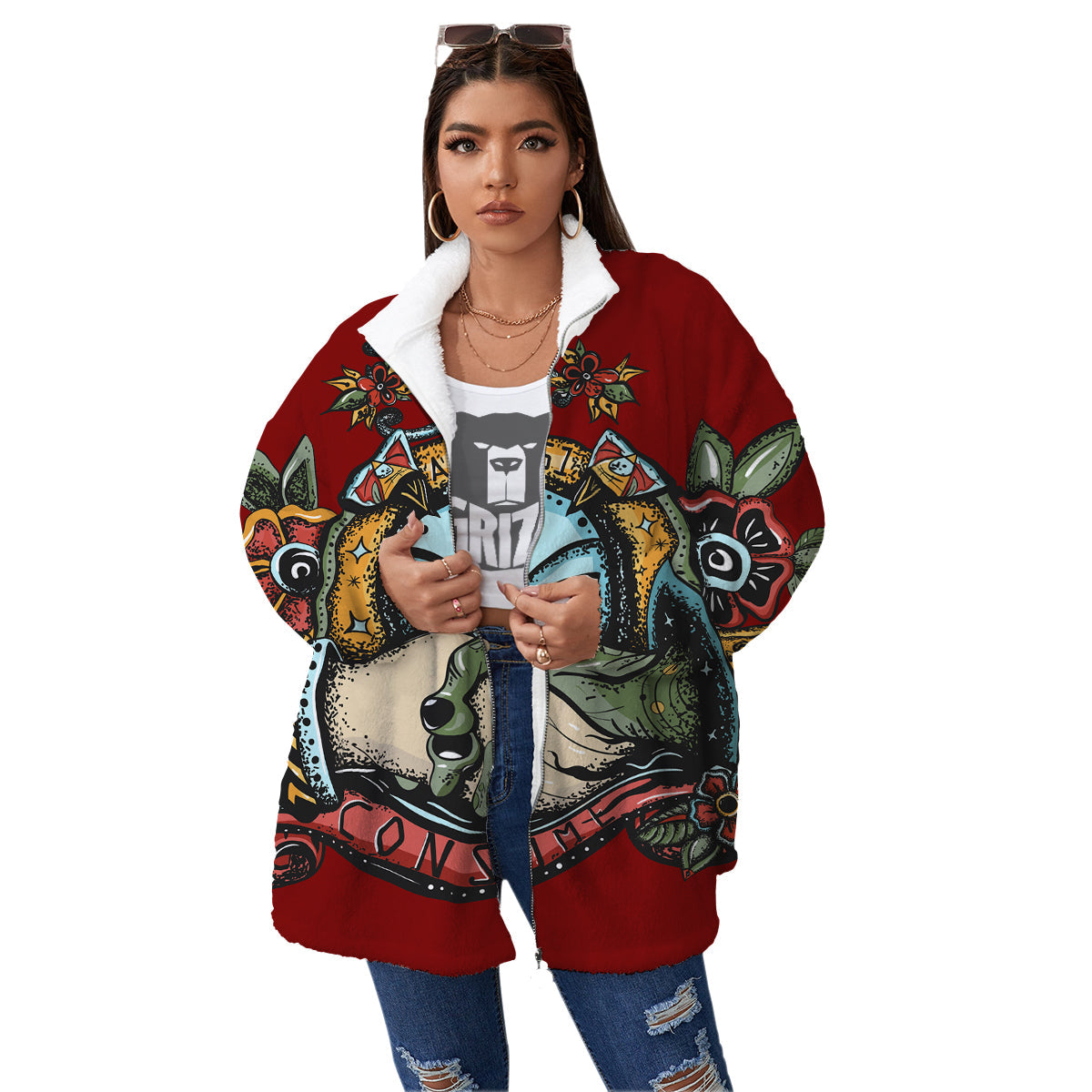 Aliens Area 51 Print Women's Sherpa Jacket-grizzshop