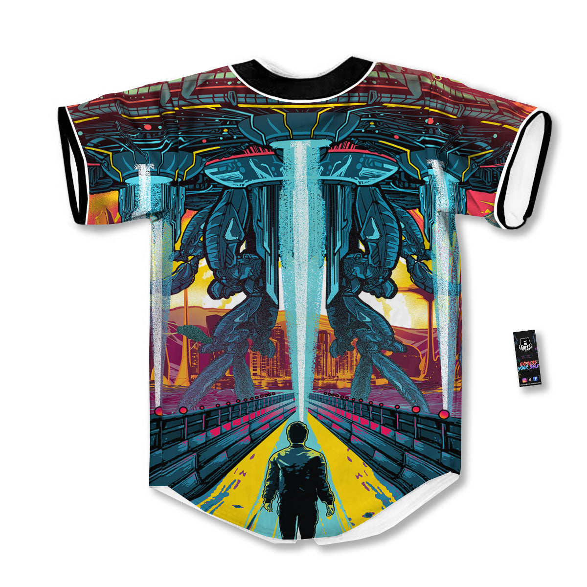 Aliens Invade earth Print Baseball Jersey-grizzshop
