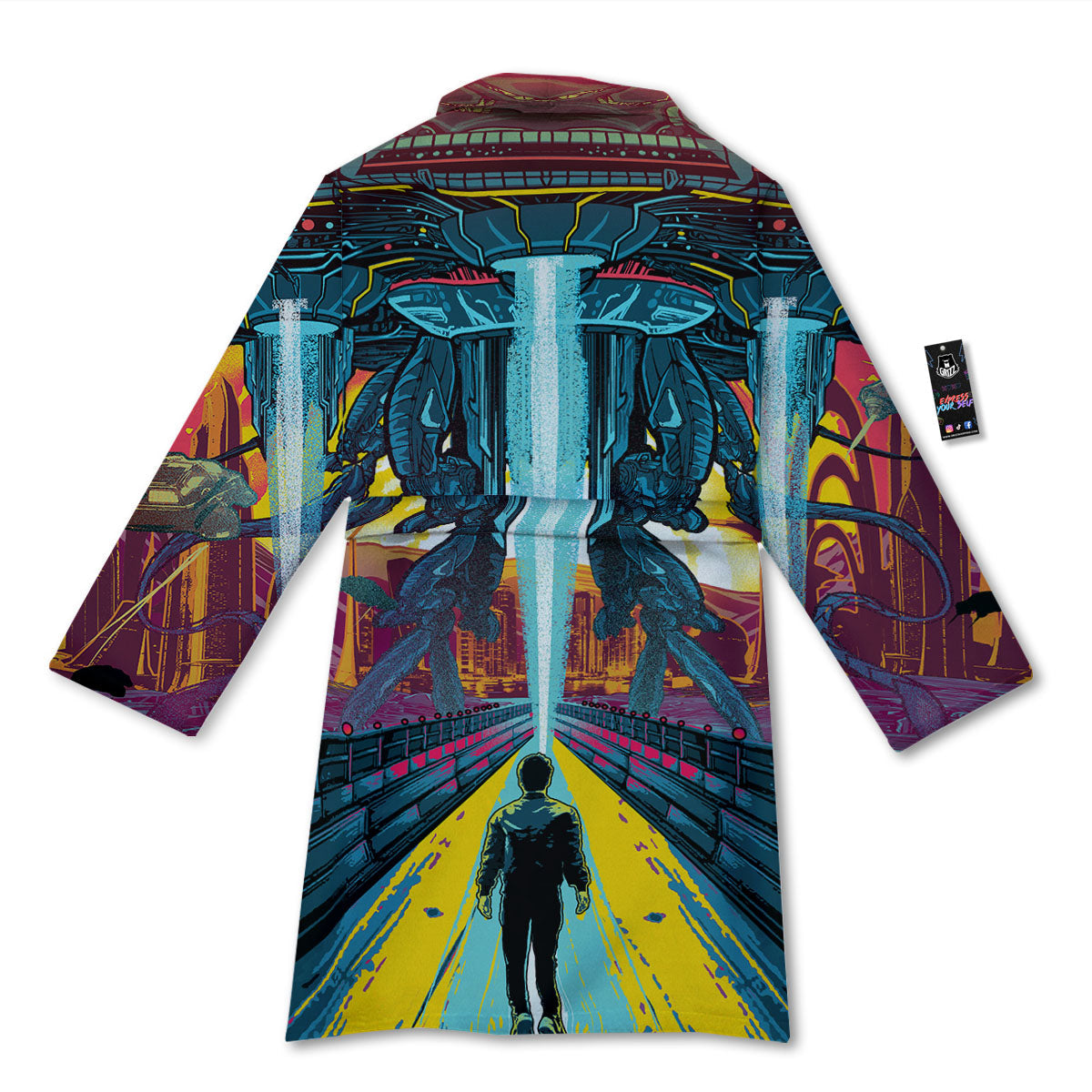 Aliens Invade earth Print Bathrobe-grizzshop