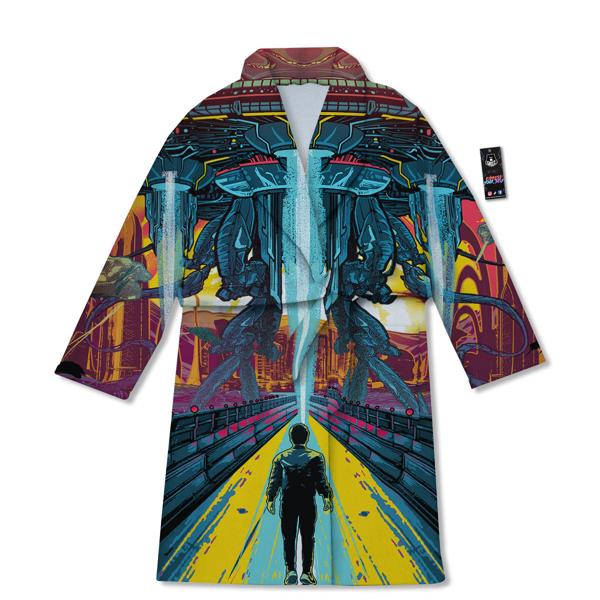 Aliens Invade earth Print Bathrobe-grizzshop