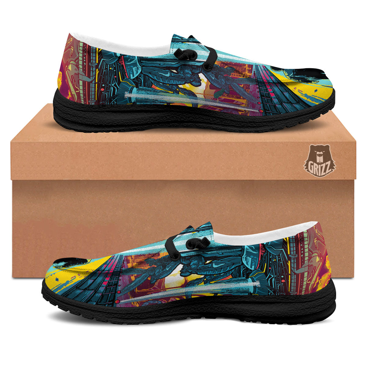 Aliens Invade earth Print Black Loafers-grizzshop