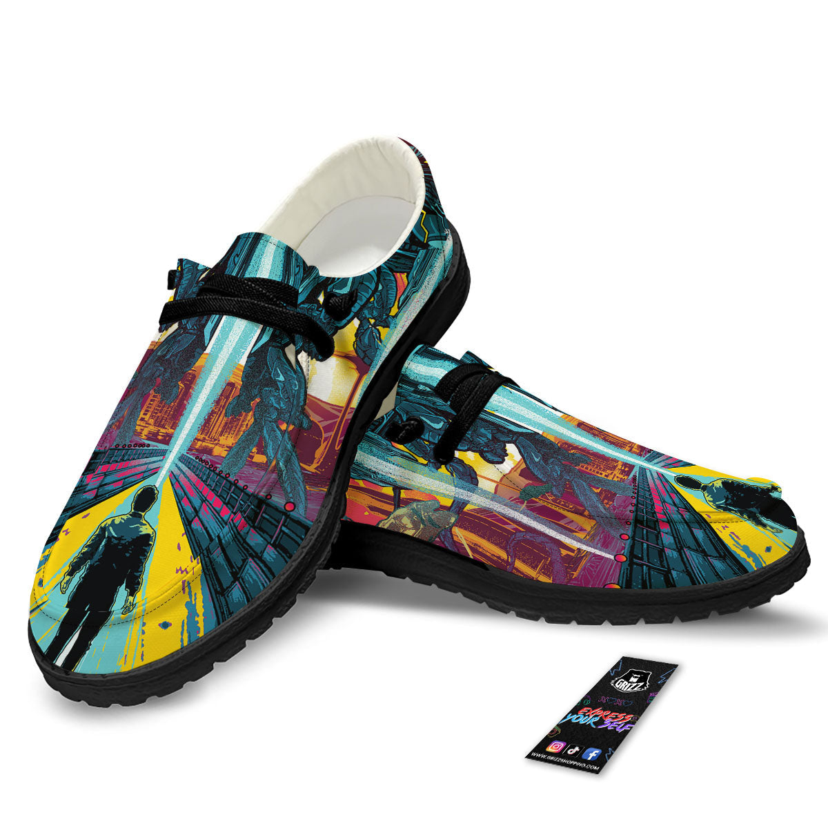 Aliens Invade earth Print Black Loafers-grizzshop