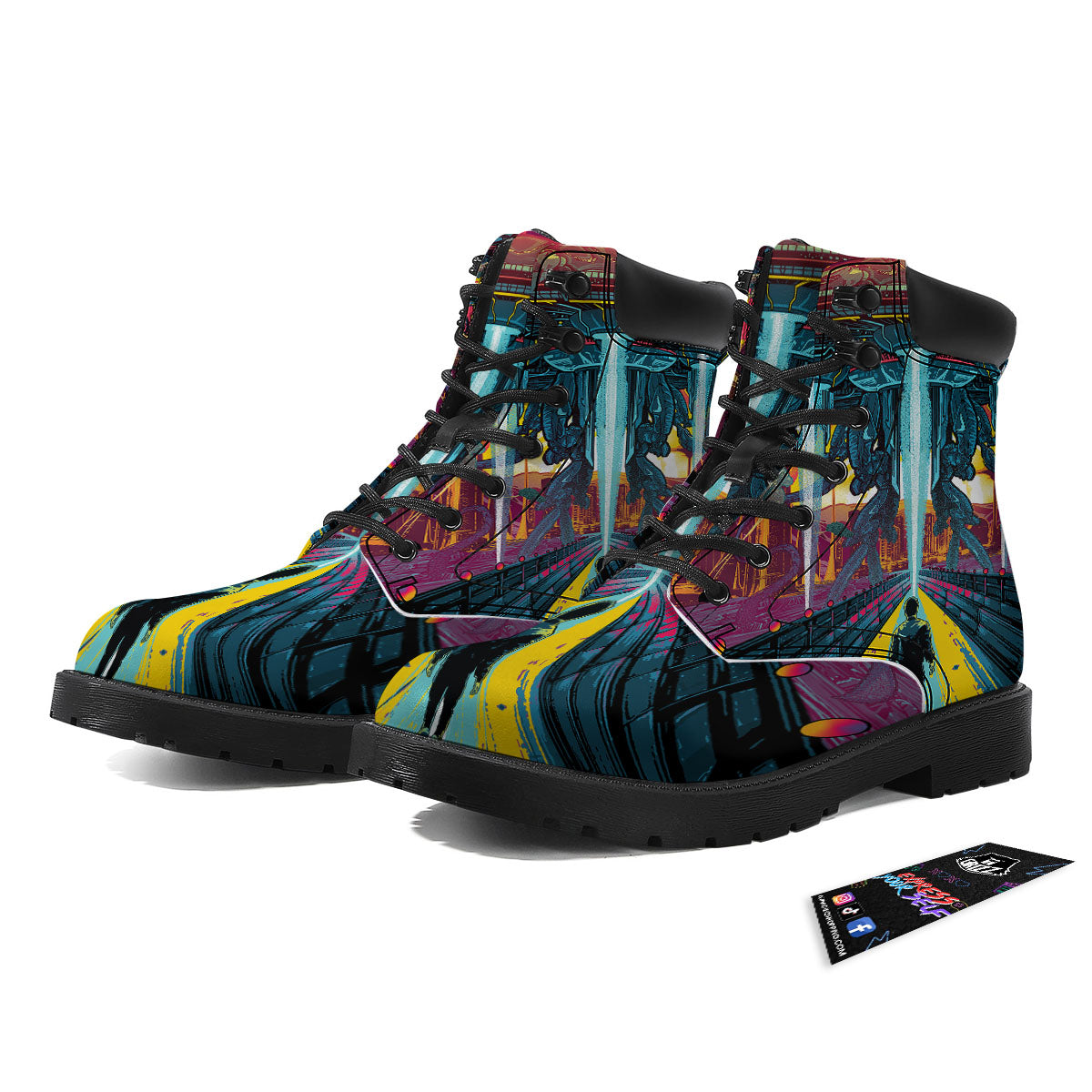 Aliens Invade earth Print Boots-grizzshop