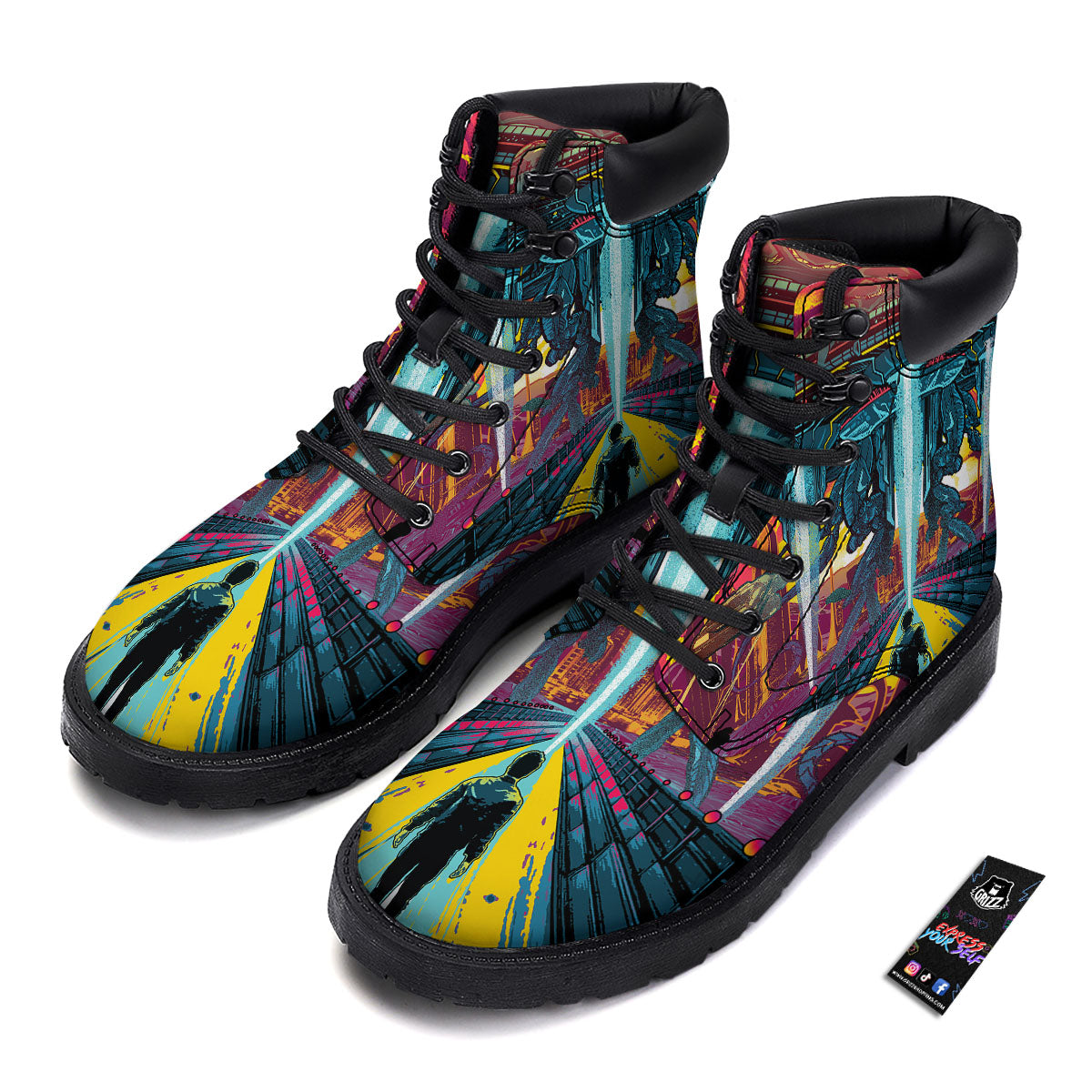 Aliens Invade earth Print Boots-grizzshop