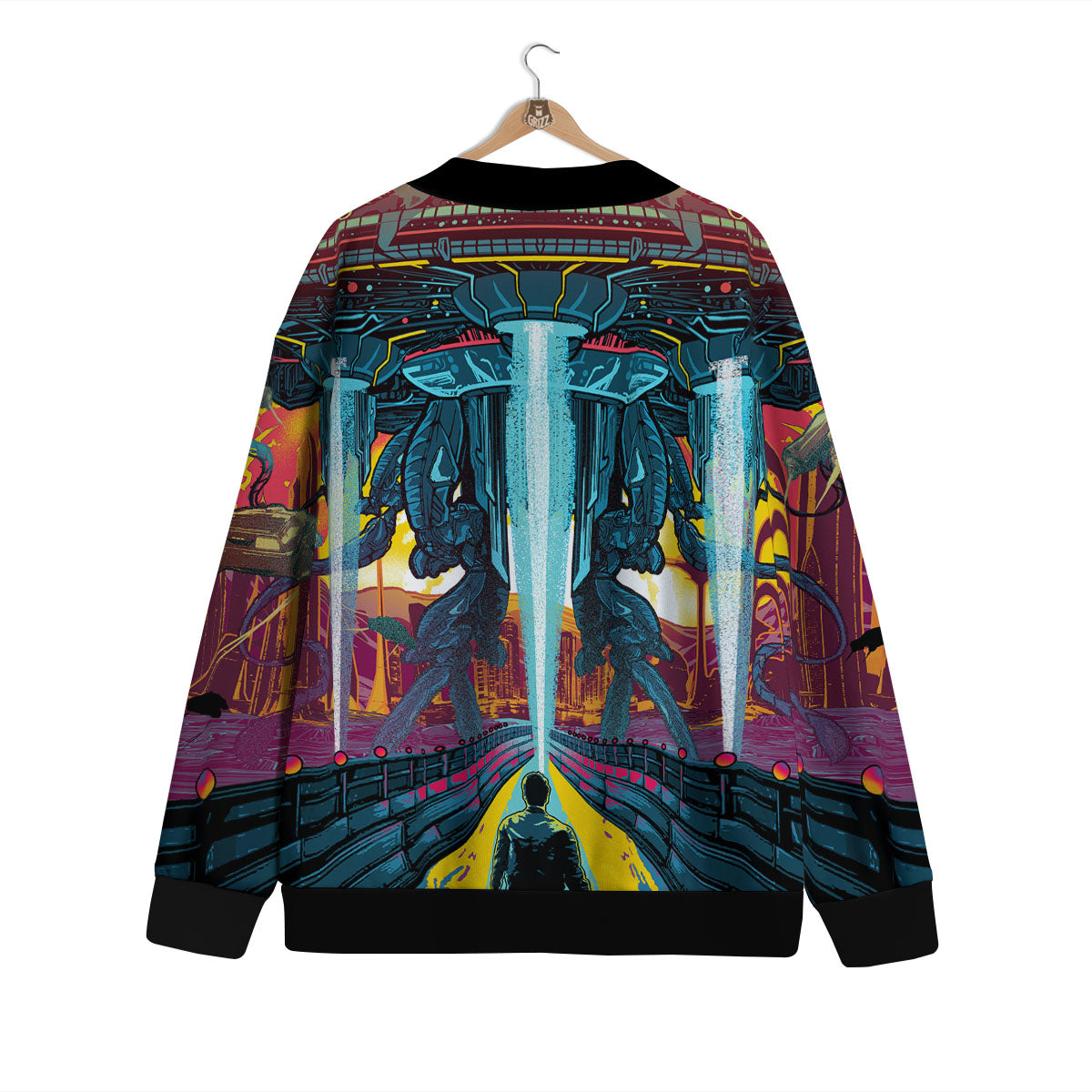 Aliens Invade earth Print Cardigan-grizzshop