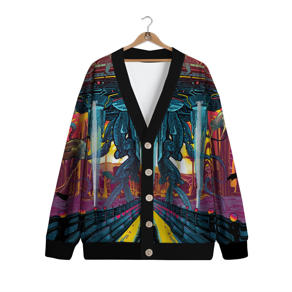 Aliens Invade earth Print Cardigan-grizzshop