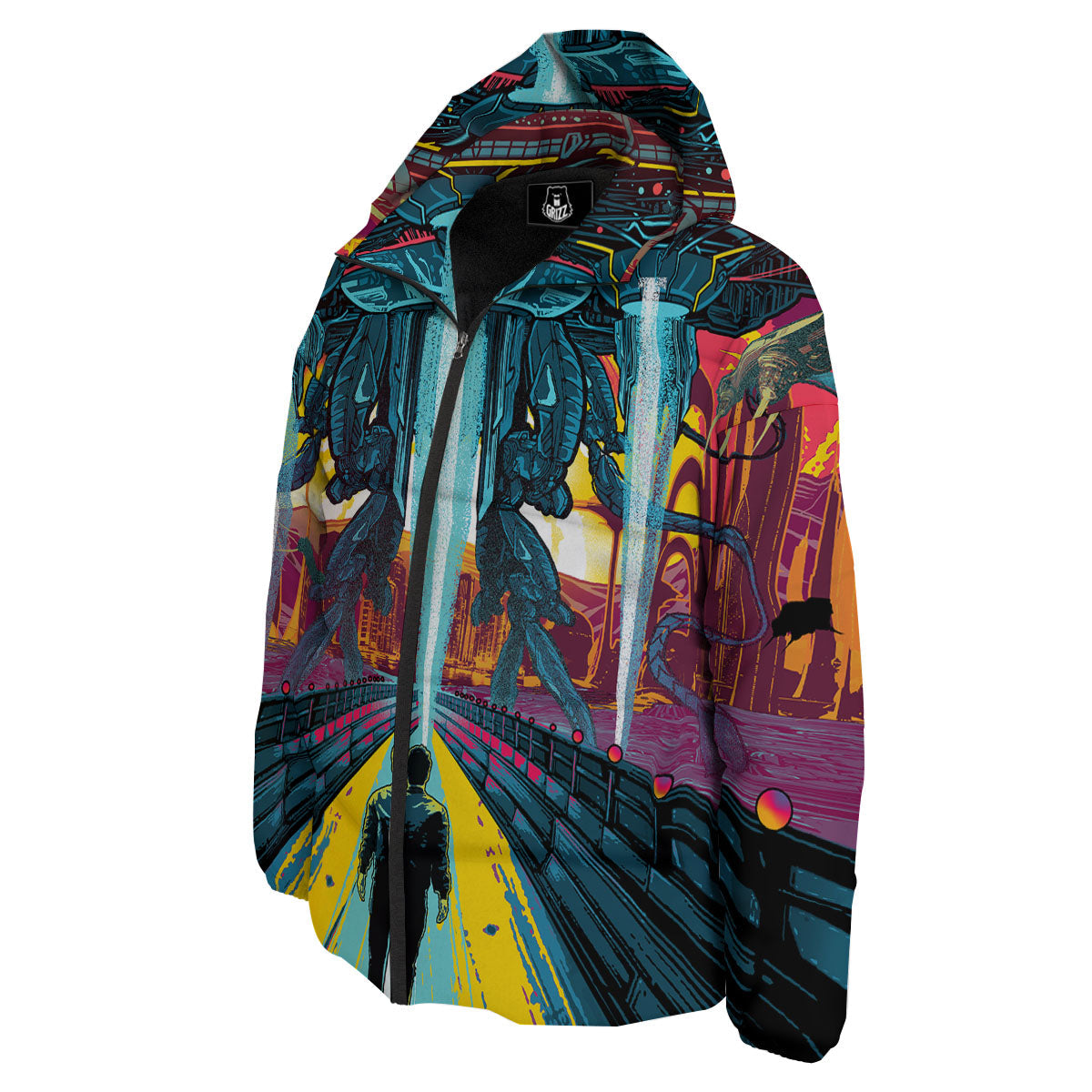 Aliens Invade earth Print Down Jacket-grizzshop