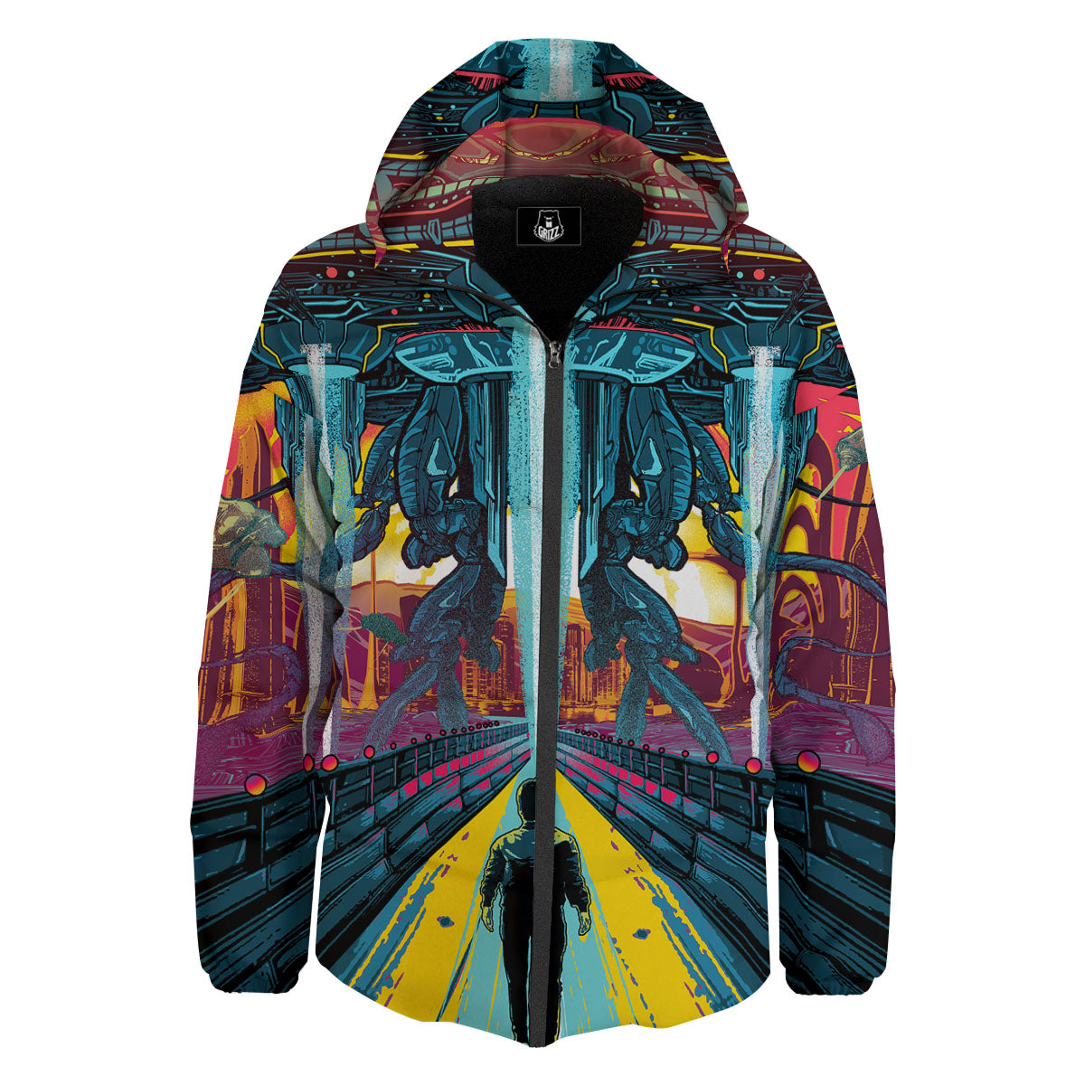 Aliens Invade earth Print Down Jacket-grizzshop
