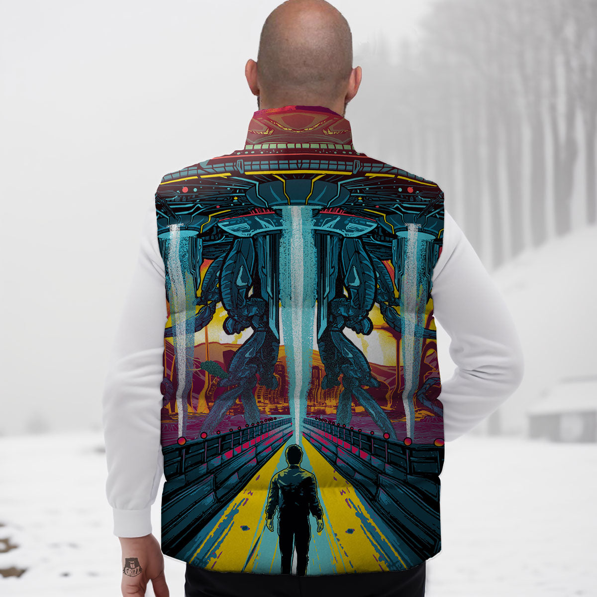 Aliens Invade earth Print Down Vest