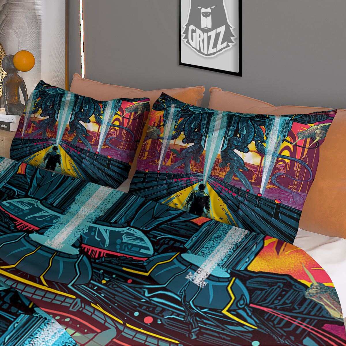 Aliens Invade earth Print Duvet Cover Bedding Set