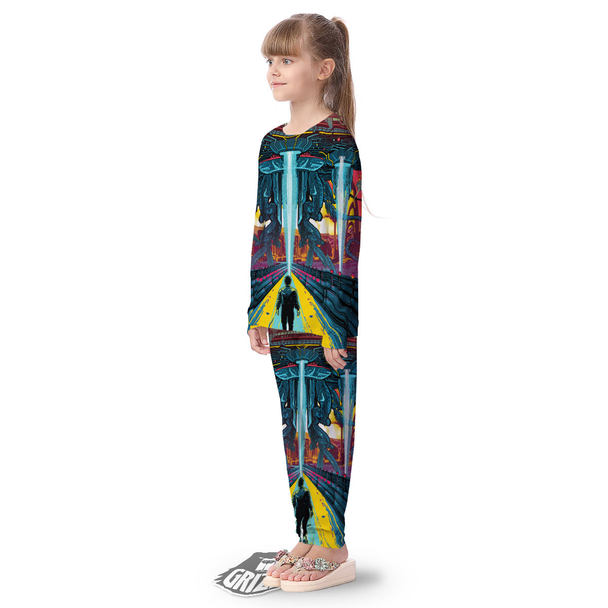 Aliens Invade earth Print Kid's Pajamas-grizzshop