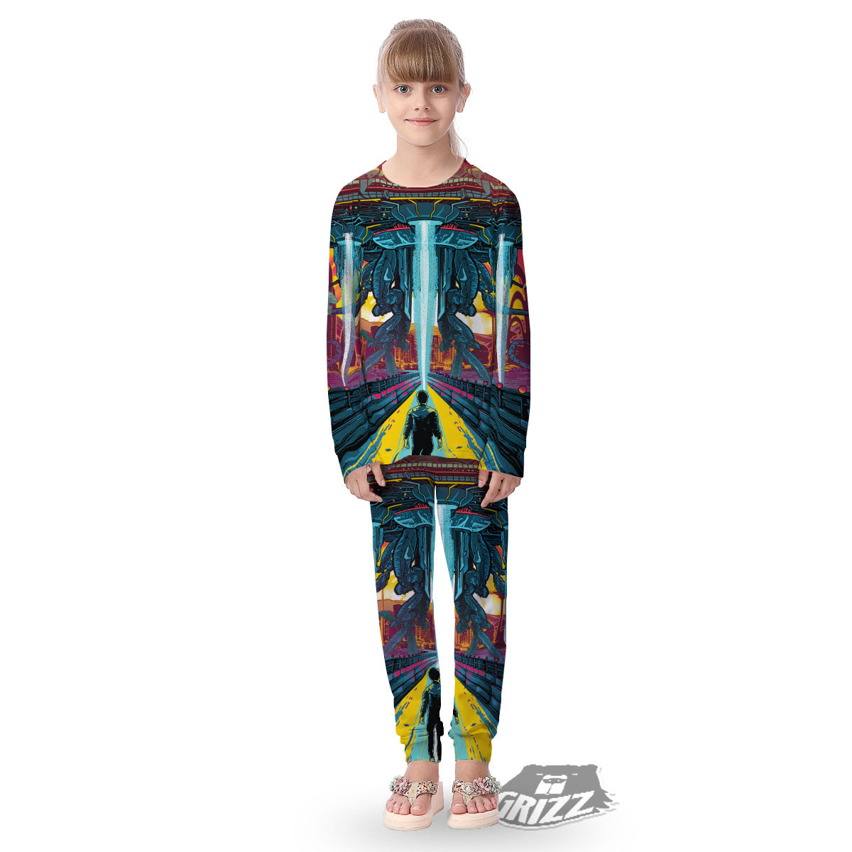 Aliens Invade earth Print Kid's Pajamas-grizzshop