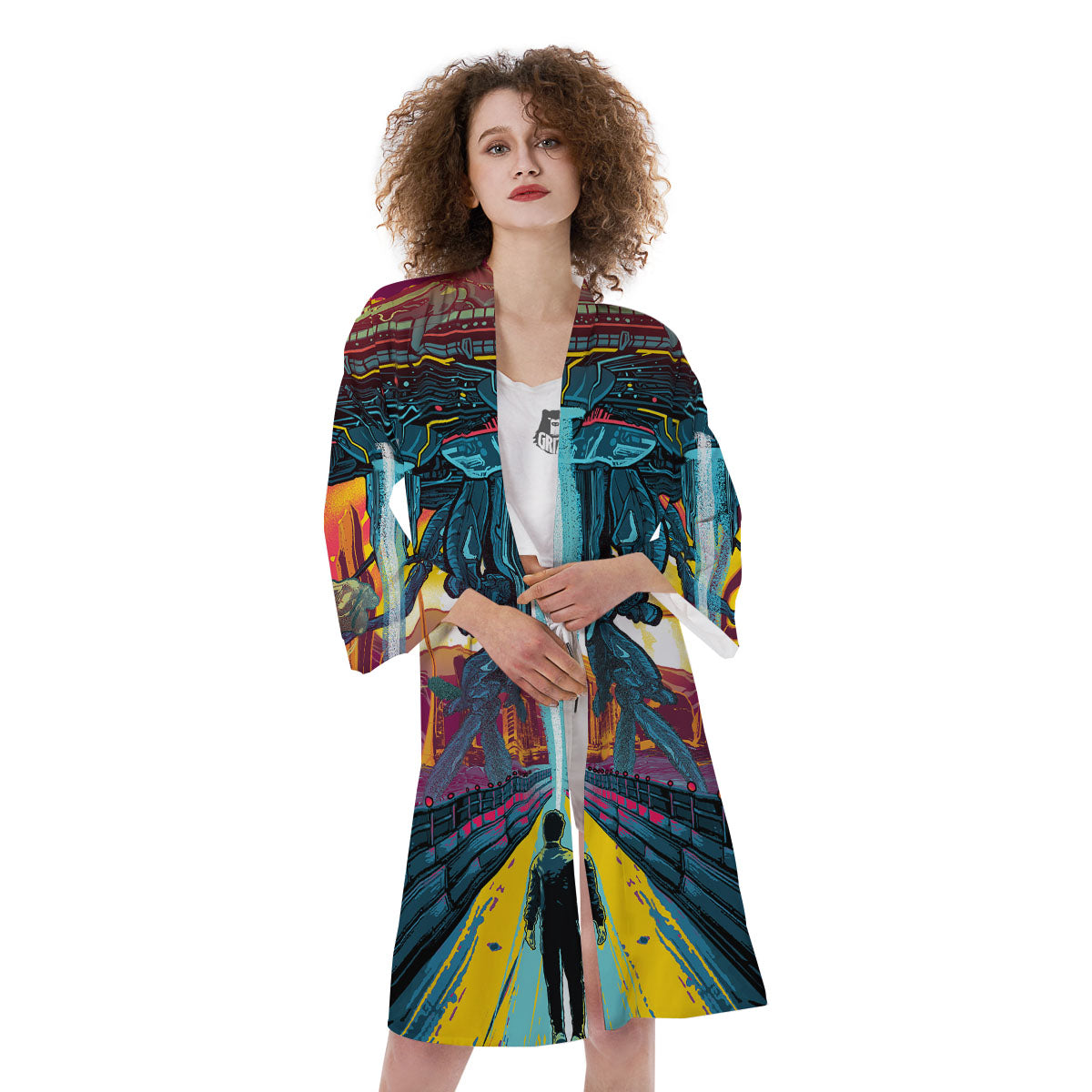 Aliens Invade earth Print Kimono-grizzshop