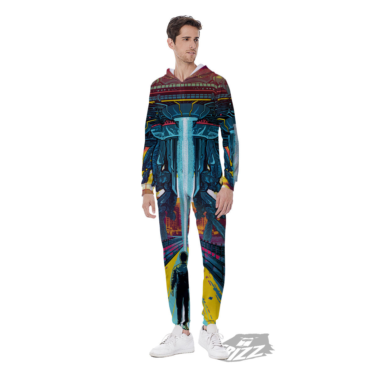 Aliens Invade earth Print Men's Jumpsuit-grizzshop