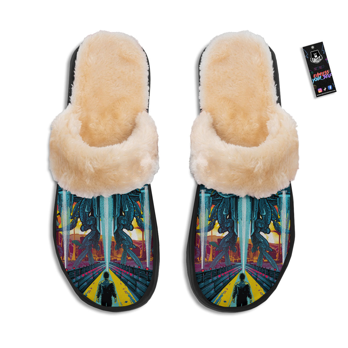 Aliens Invade earth Print Slippers-grizzshop