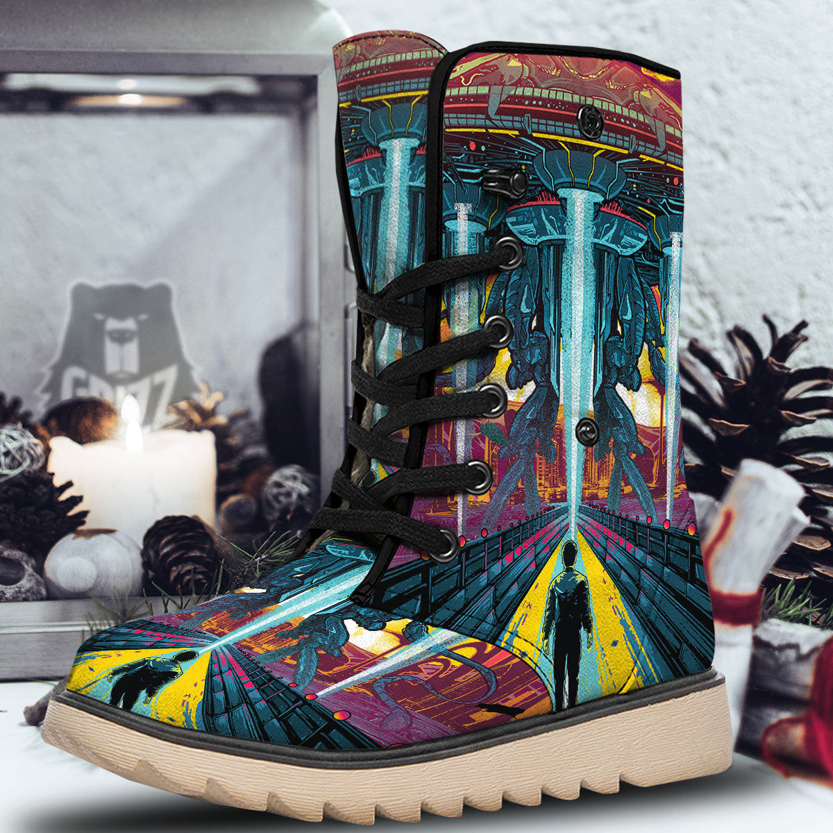 Aliens Invade earth Print Snow Boots-grizzshop