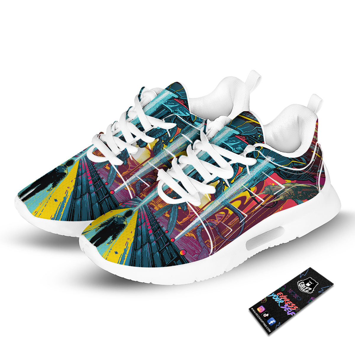 Aliens Invade earth Print Tennis Shoes-grizzshop