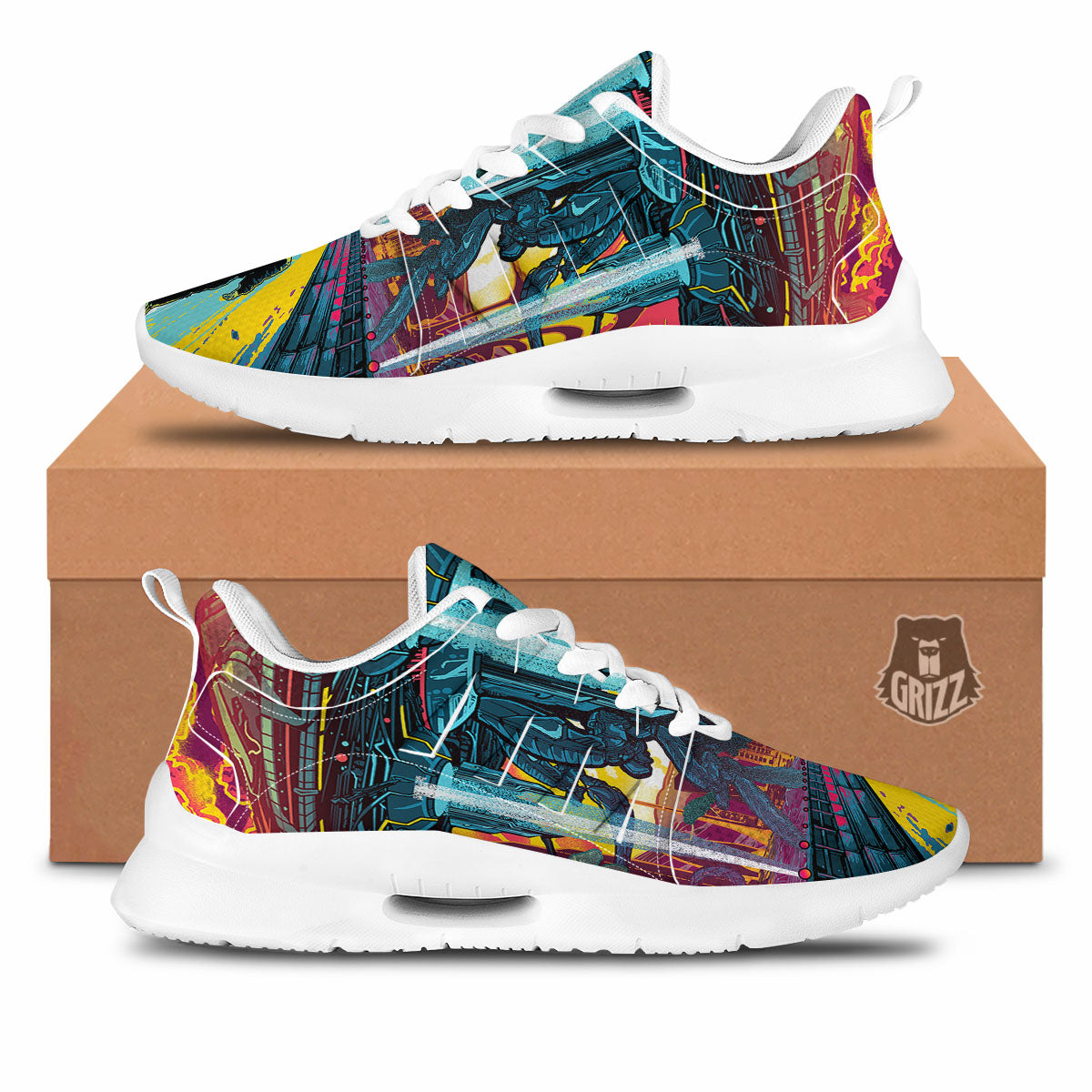 Aliens Invade earth Print Tennis Shoes-grizzshop