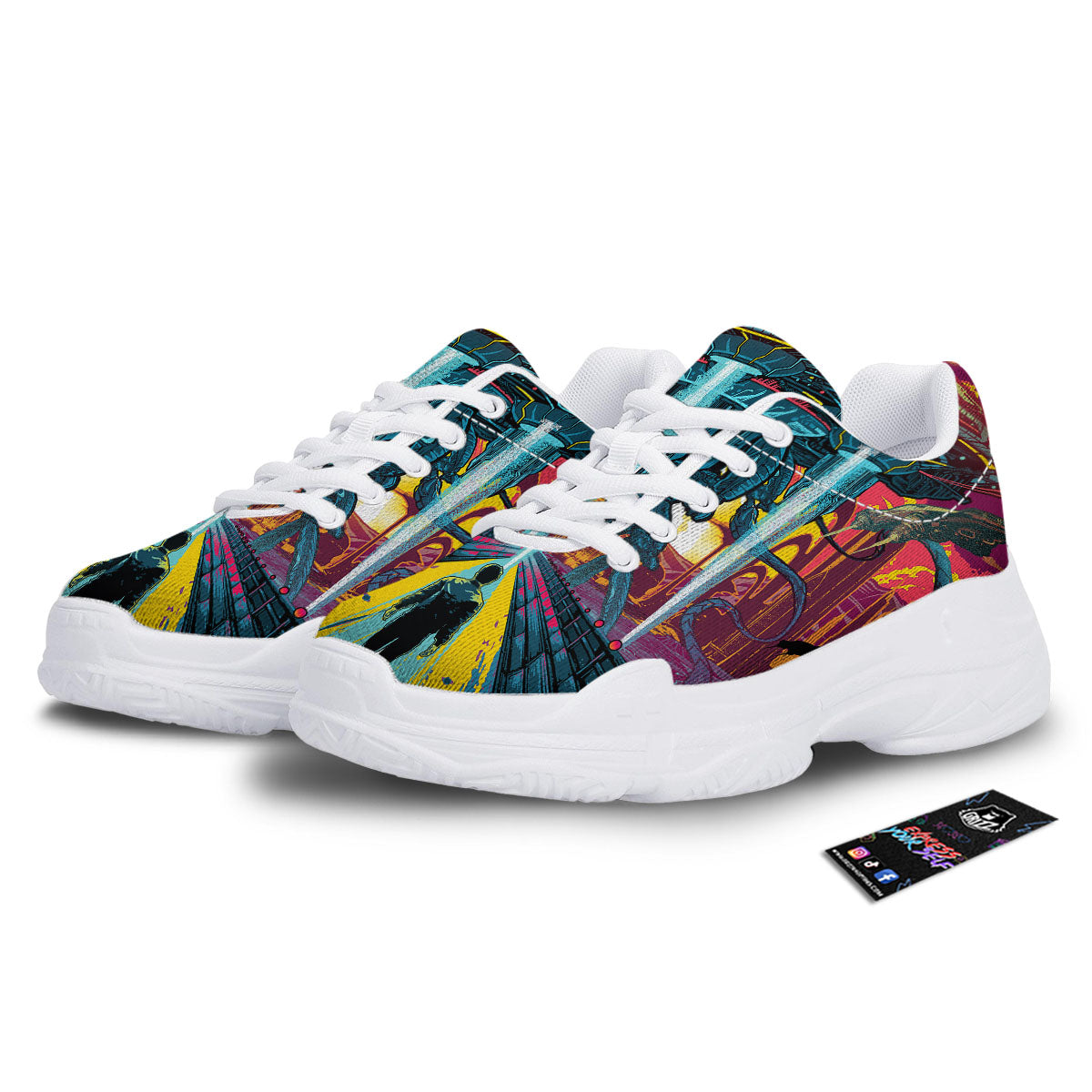 Aliens Invade earth Print White Chunky Shoes-grizzshop