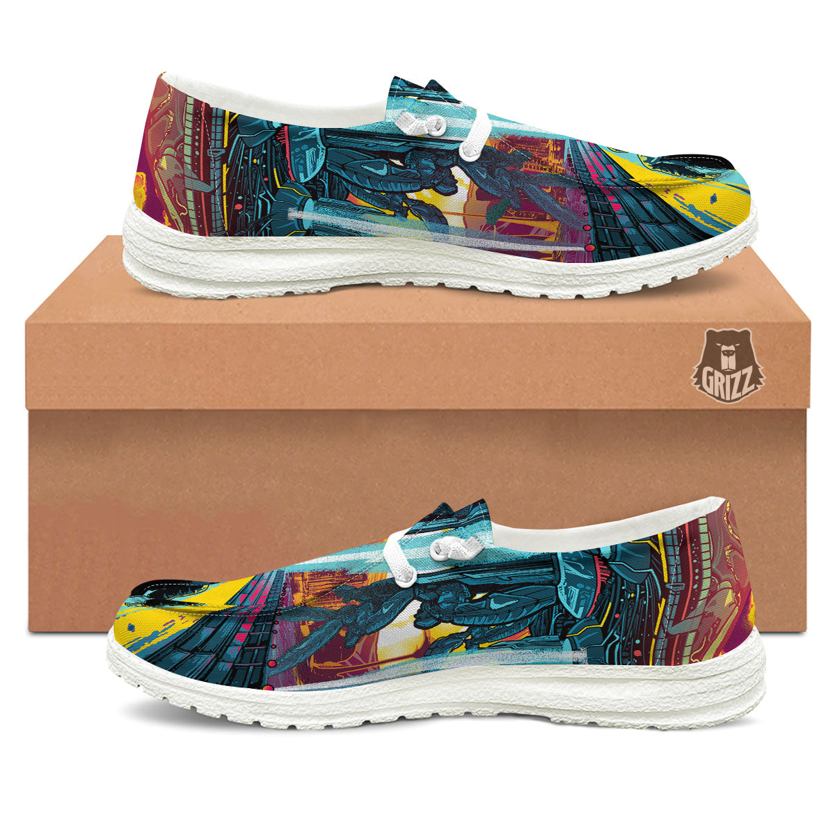Aliens Invade earth Print White Loafers-grizzshop