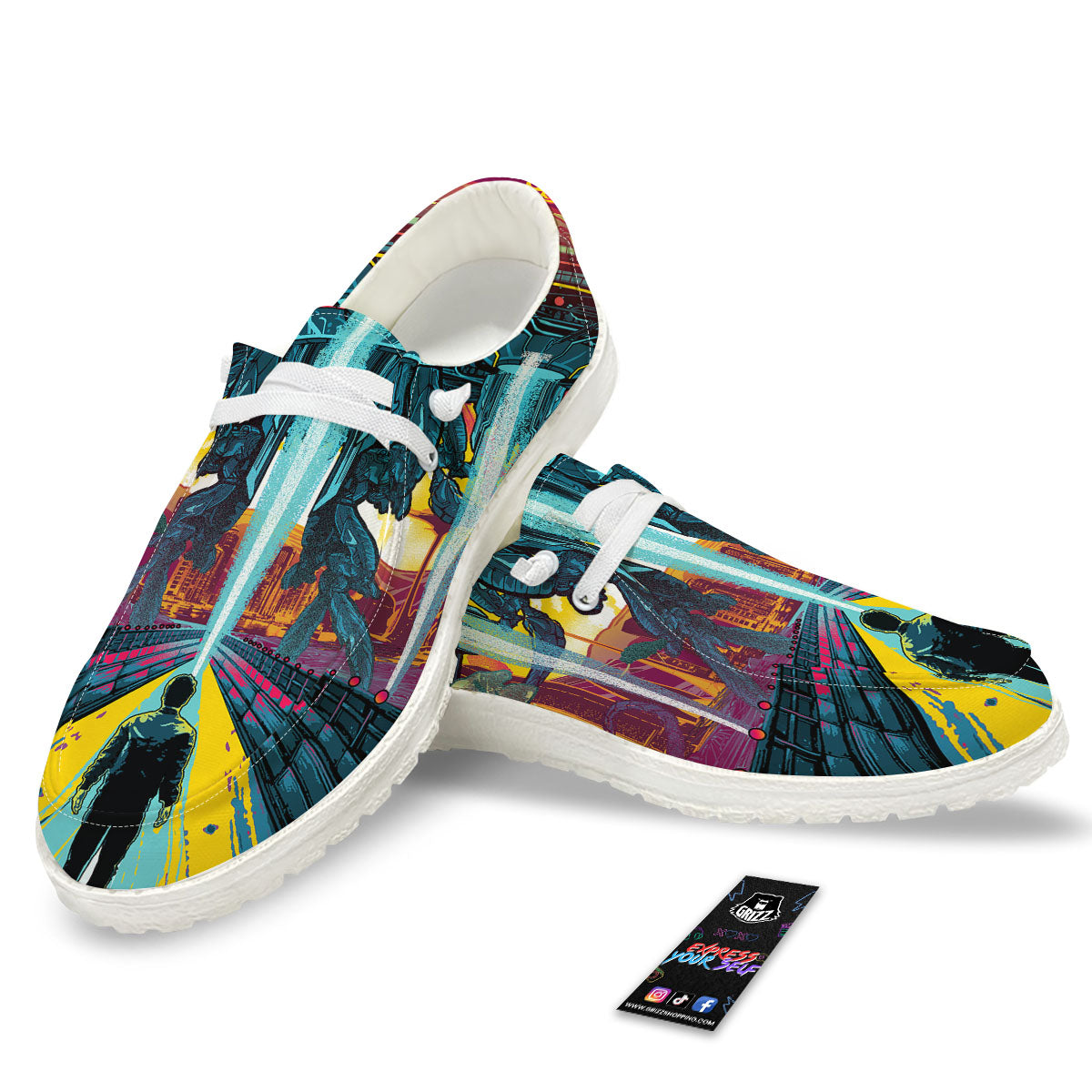 Aliens Invade earth Print White Loafers-grizzshop