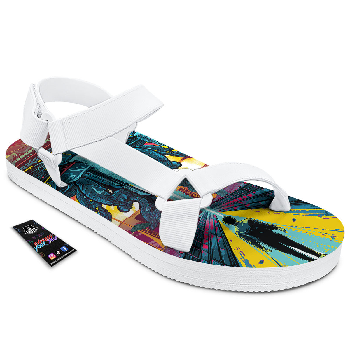 Aliens Invade earth Print White Open Toe Sandals-grizzshop