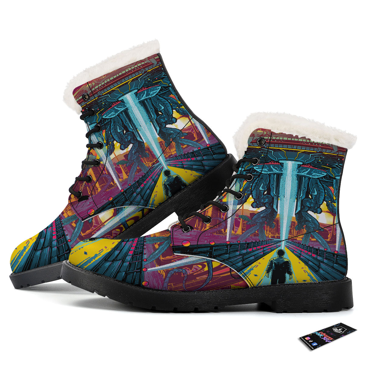 Aliens Invade earth Print Winter Boots-grizzshop