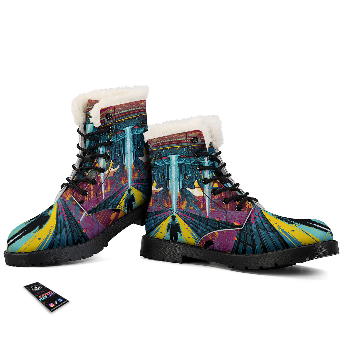 Aliens Invade earth Print Winter Boots-grizzshop